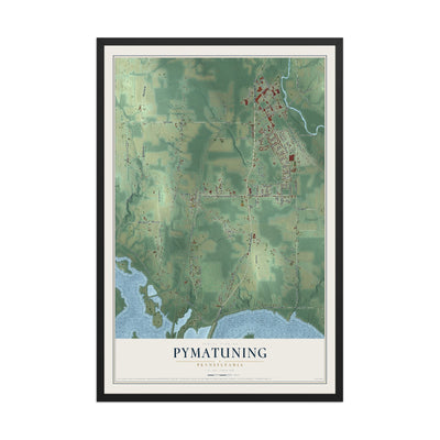 Map of Pymatuning, Pennsylvania, 12 x 18 inch print in a black wood frame