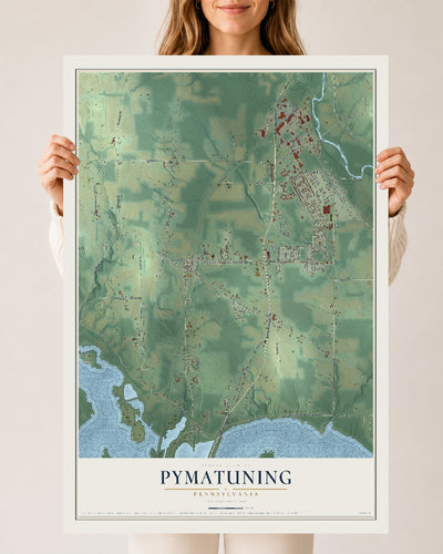 Map of Pymatuning, Pennsylvania, 24 x 36 inch unframed archival matte print