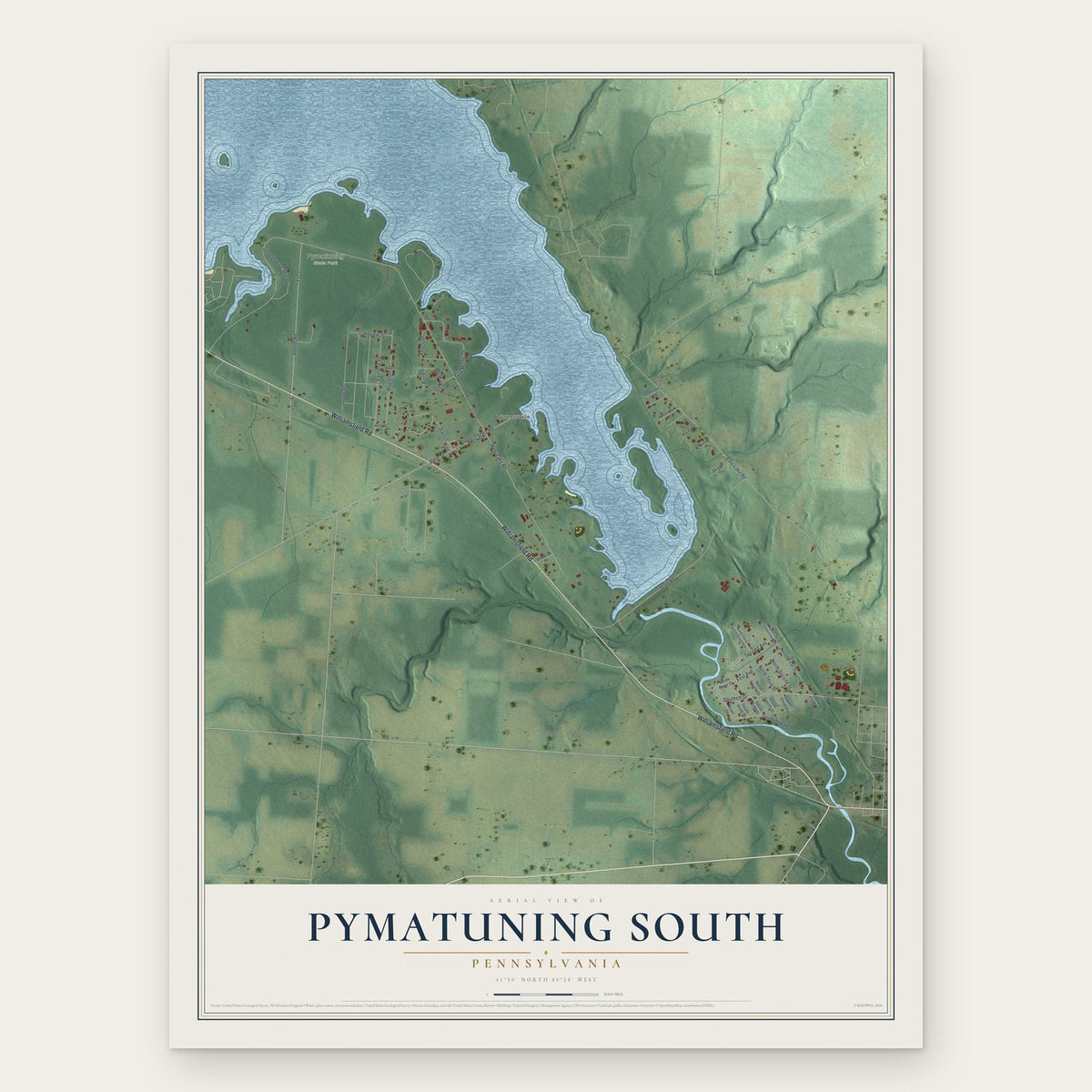 Pymatuning South, Pennsylvania map print, the full design