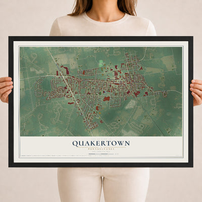 Map of Quakertown, Pennsylvania, 18 x 24 inch print in a black wood frame