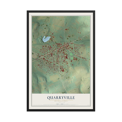 Map of Quarryville, Pennsylvania, 12 x 18 inch print in a black wood frame