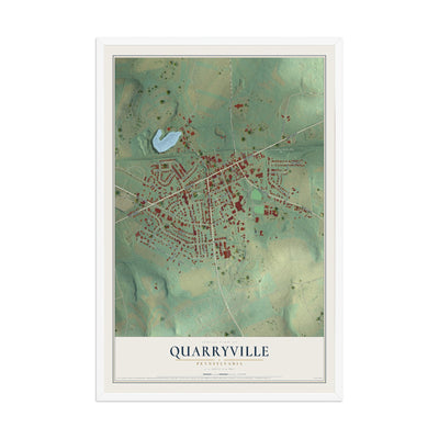 Map of Quarryville, Pennsylvania, 12 x 18 inch print in a white wood frame