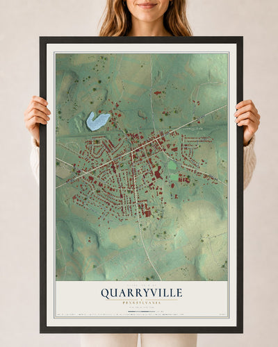 Map of Quarryville, Pennsylvania, 24 x 36 inch print in a black wood frame