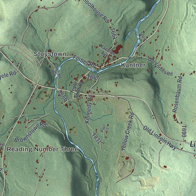 Close-up of the map of Quemahoning, Pennsylvania print showing street and building detail