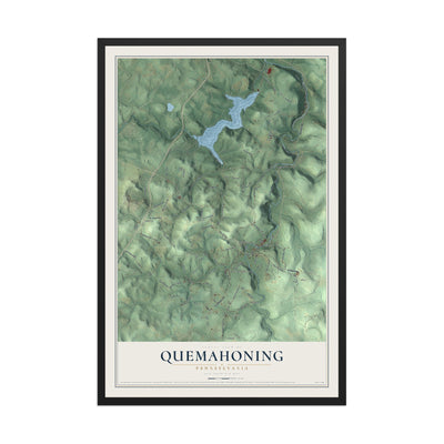 Map of Quemahoning, Pennsylvania, 12 x 18 inch print in a black wood frame