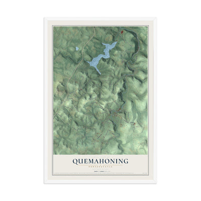 Map of Quemahoning, Pennsylvania, 12 x 18 inch print in a white wood frame