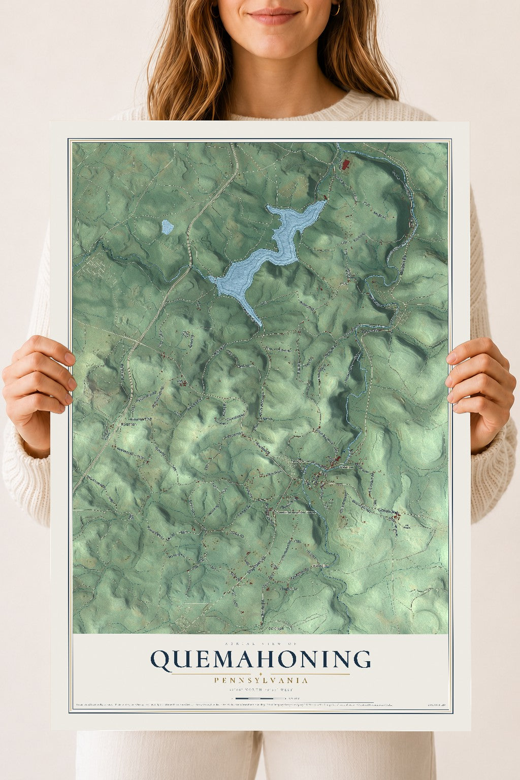 Map of Quemahoning, Pennsylvania, 18 x 24 inch unframed archival matte print