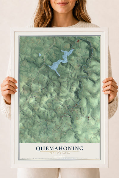 Map of Quemahoning, Pennsylvania, 18 x 24 inch print in a white wood frame
