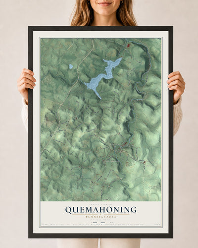 Map of Quemahoning, Pennsylvania, 24 x 36 inch print in a black wood frame