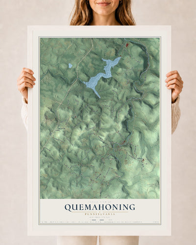Map of Quemahoning, Pennsylvania, 24 x 36 inch print in a white wood frame
