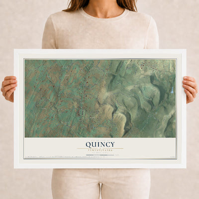 Map of Quincy, Pennsylvania, 12 x 18 inch print in a white wood frame
