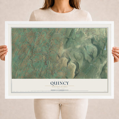 Map of Quincy, Pennsylvania, 18 x 24 inch print in a white wood frame