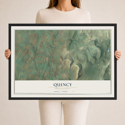 Map of Quincy, Pennsylvania, 24 x 36 inch print in a black wood frame