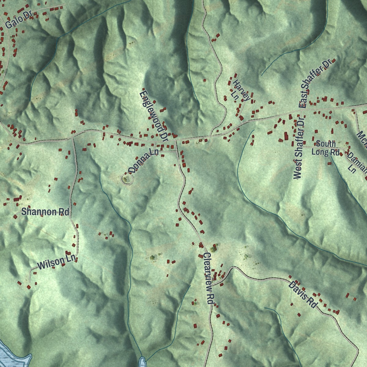 Close-up of the map of Raccoon, Pennsylvania print showing street and building detail