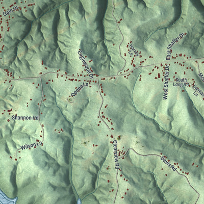 Close-up of the map of Raccoon, Pennsylvania print showing street and building detail