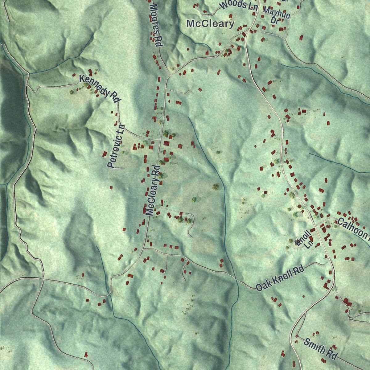 Second close-up of the map of Raccoon, Pennsylvania print showing more streets and buildings