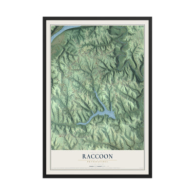 Map of Raccoon, Pennsylvania, 12 x 18 inch print in a black wood frame