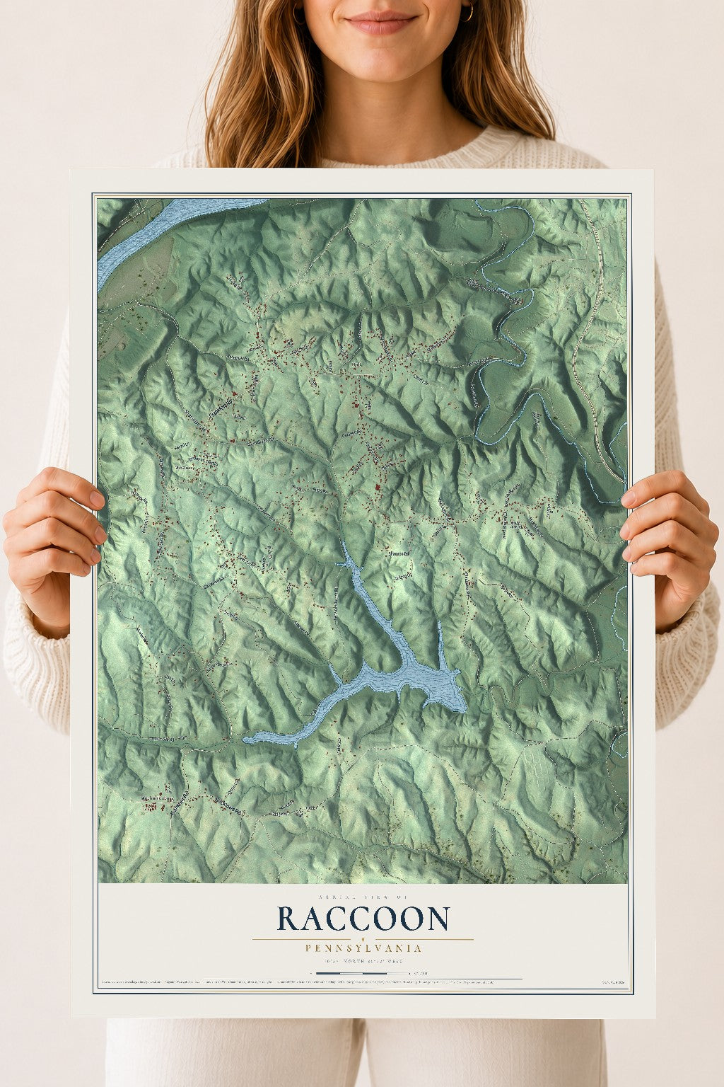 Map of Raccoon, Pennsylvania, 18 x 24 inch unframed archival matte print