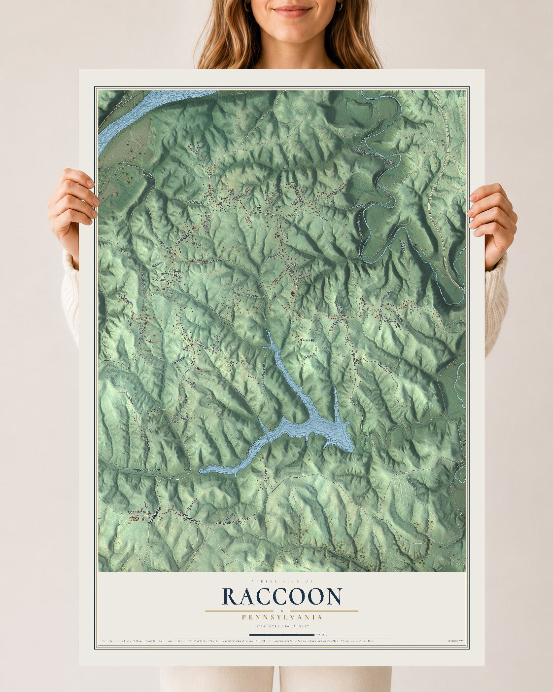 Map of Raccoon, Pennsylvania, 24 x 36 inch unframed archival matte print