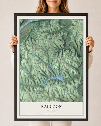 Map of Raccoon, Pennsylvania, 24 x 36 inch print in a black wood frame