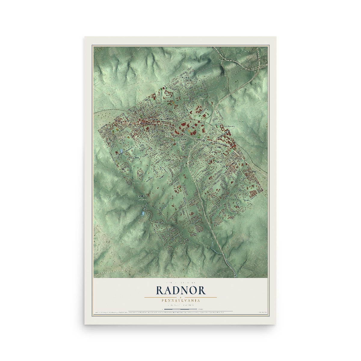 Map of Radnor, Pennsylvania, 12 x 18 inch unframed archival matte print