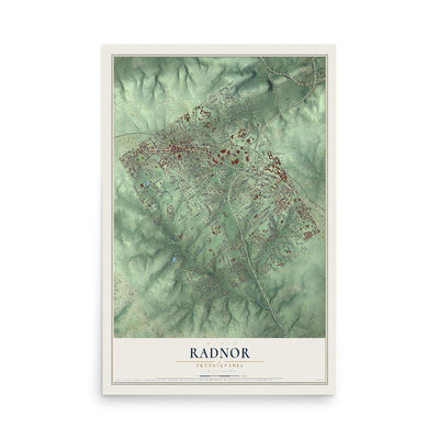 Map of Radnor, Pennsylvania, 12 x 18 inch unframed archival matte print