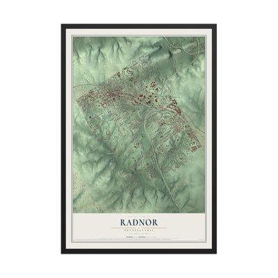Map of Radnor, Pennsylvania, 12 x 18 inch print in a black wood frame