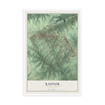 Map of Radnor, Pennsylvania, 12 x 18 inch print in a white wood frame