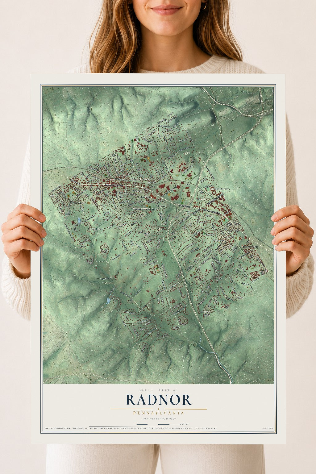 Map of Radnor, Pennsylvania, 18 x 24 inch unframed archival matte print