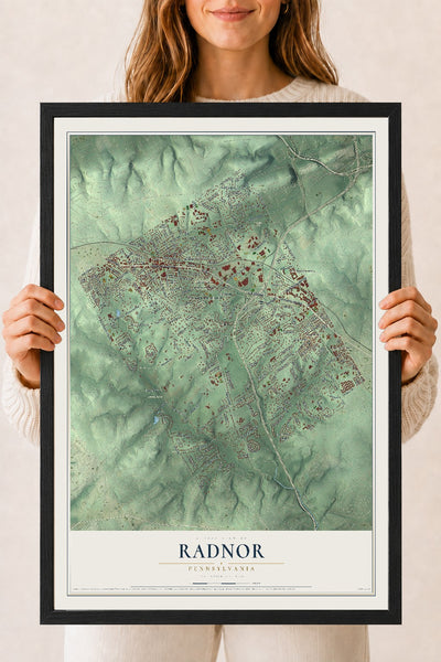 Map of Radnor, Pennsylvania, 18 x 24 inch print in a black wood frame
