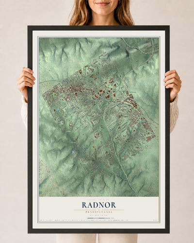 Map of Radnor, Pennsylvania, 24 x 36 inch print in a black wood frame