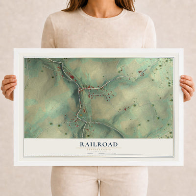 Map of Railroad, Pennsylvania, 12 x 18 inch print in a white wood frame