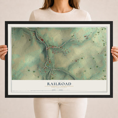 Map of Railroad, Pennsylvania, 18 x 24 inch print in a black wood frame