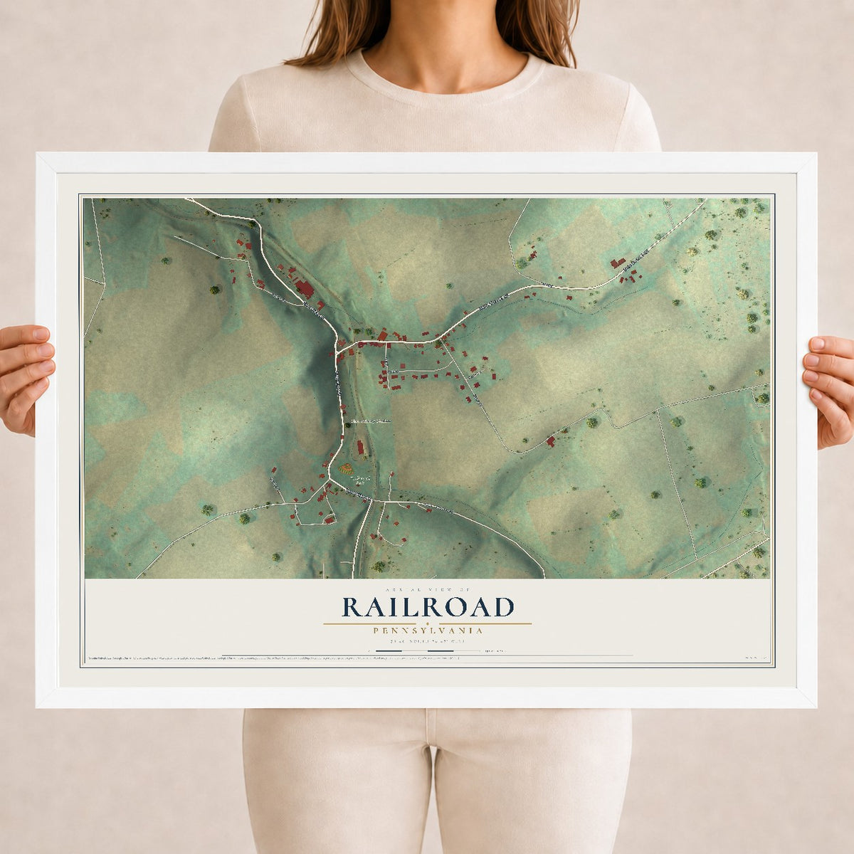 Map of Railroad, Pennsylvania, 18 x 24 inch print in a white wood frame