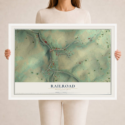 Map of Railroad, Pennsylvania, 24 x 36 inch print in a white wood frame