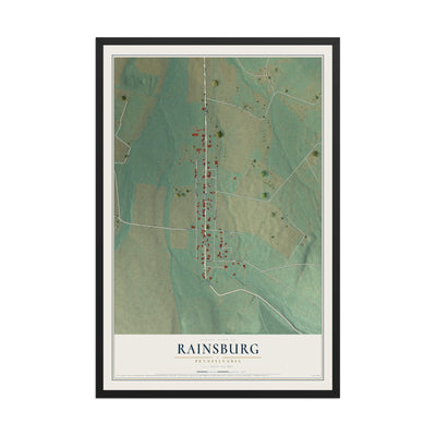 Map of Rainsburg, Pennsylvania, 12 x 18 inch print in a black wood frame