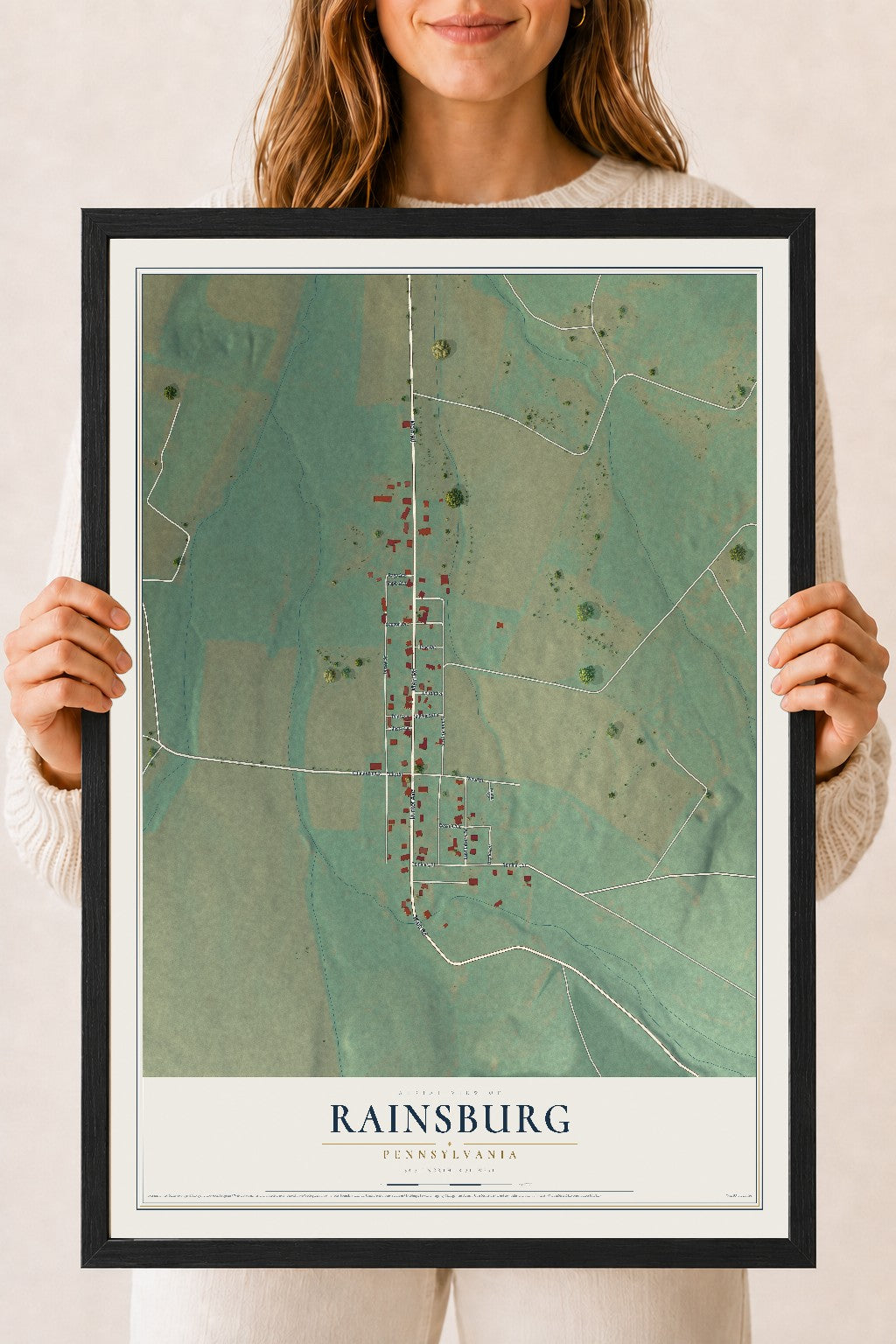 Map of Rainsburg, Pennsylvania, 18 x 24 inch print in a black wood frame