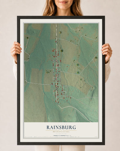 Map of Rainsburg, Pennsylvania, 24 x 36 inch print in a black wood frame