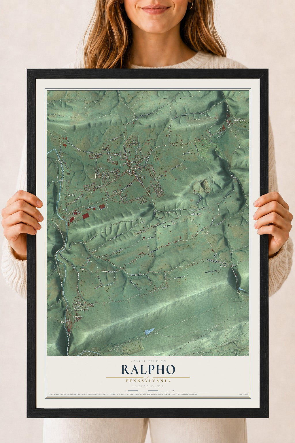 Map of Ralpho, Pennsylvania, 18 x 24 inch print in a black wood frame