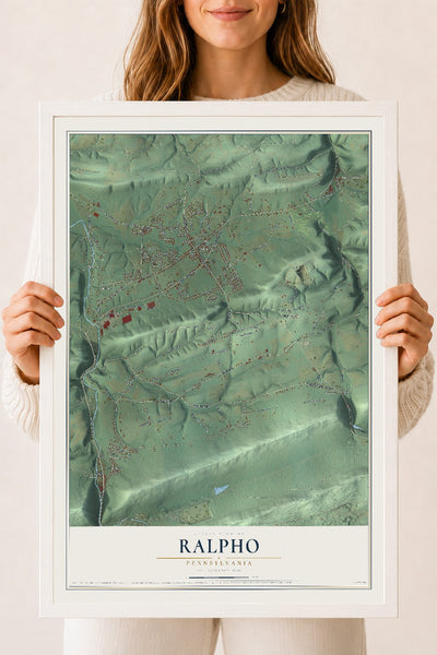 Map of Ralpho, Pennsylvania, 18 x 24 inch print in a white wood frame