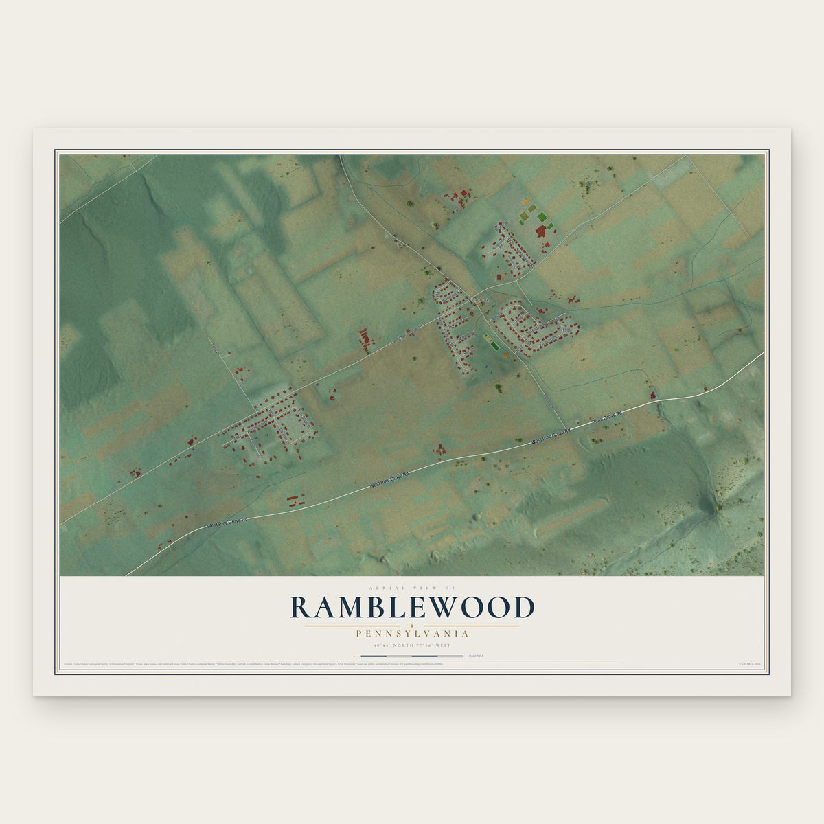 Ramblewood, Pennsylvania map print, the full design