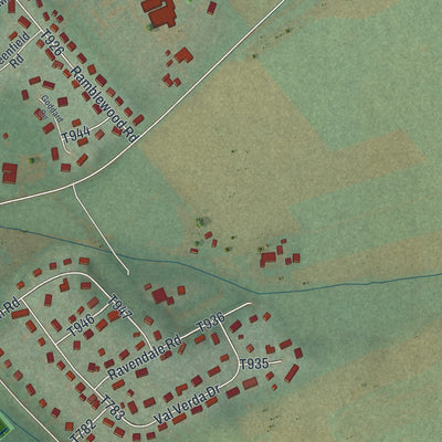Close-up of the map of Ramblewood, Pennsylvania print showing street and building detail