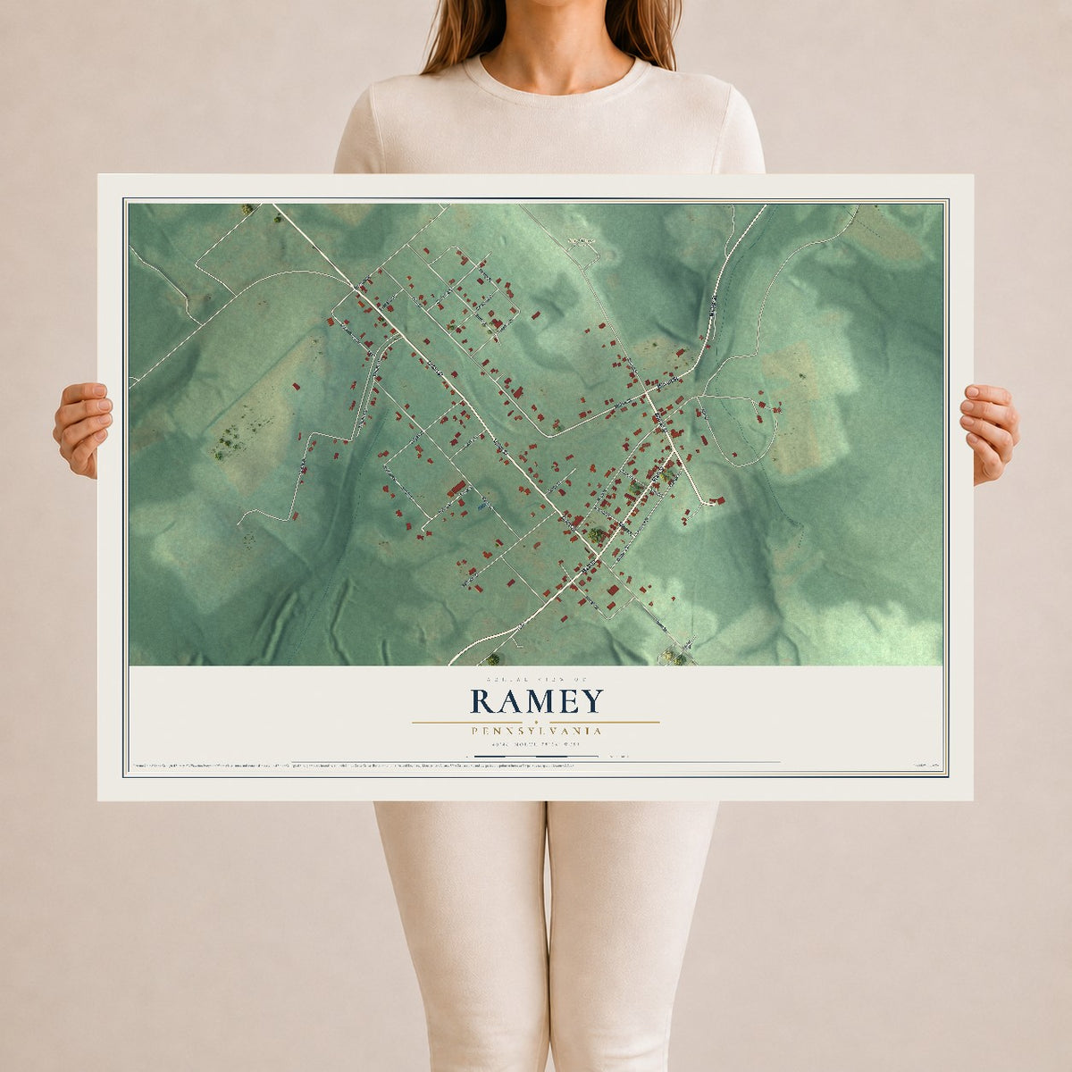 Map of Ramey, Pennsylvania, 24 x 36 inch unframed archival matte print