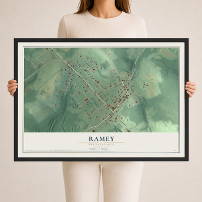 Map of Ramey, Pennsylvania, 24 x 36 inch print in a black wood frame