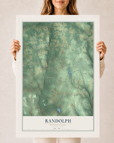 Map of Randolph, Pennsylvania, 24 x 36 inch print in a white wood frame
