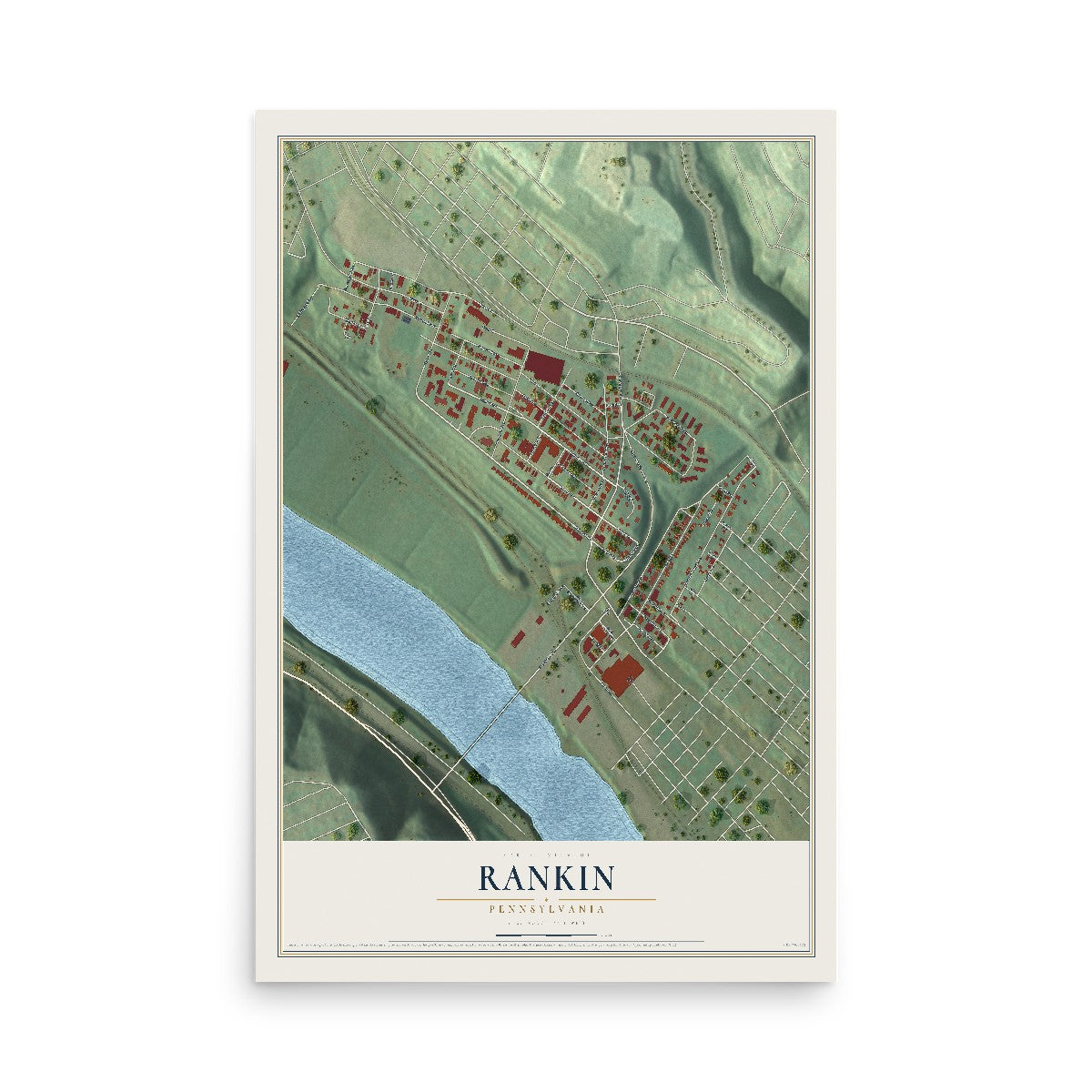 Map of Rankin, Pennsylvania, 12 x 18 inch unframed archival matte print