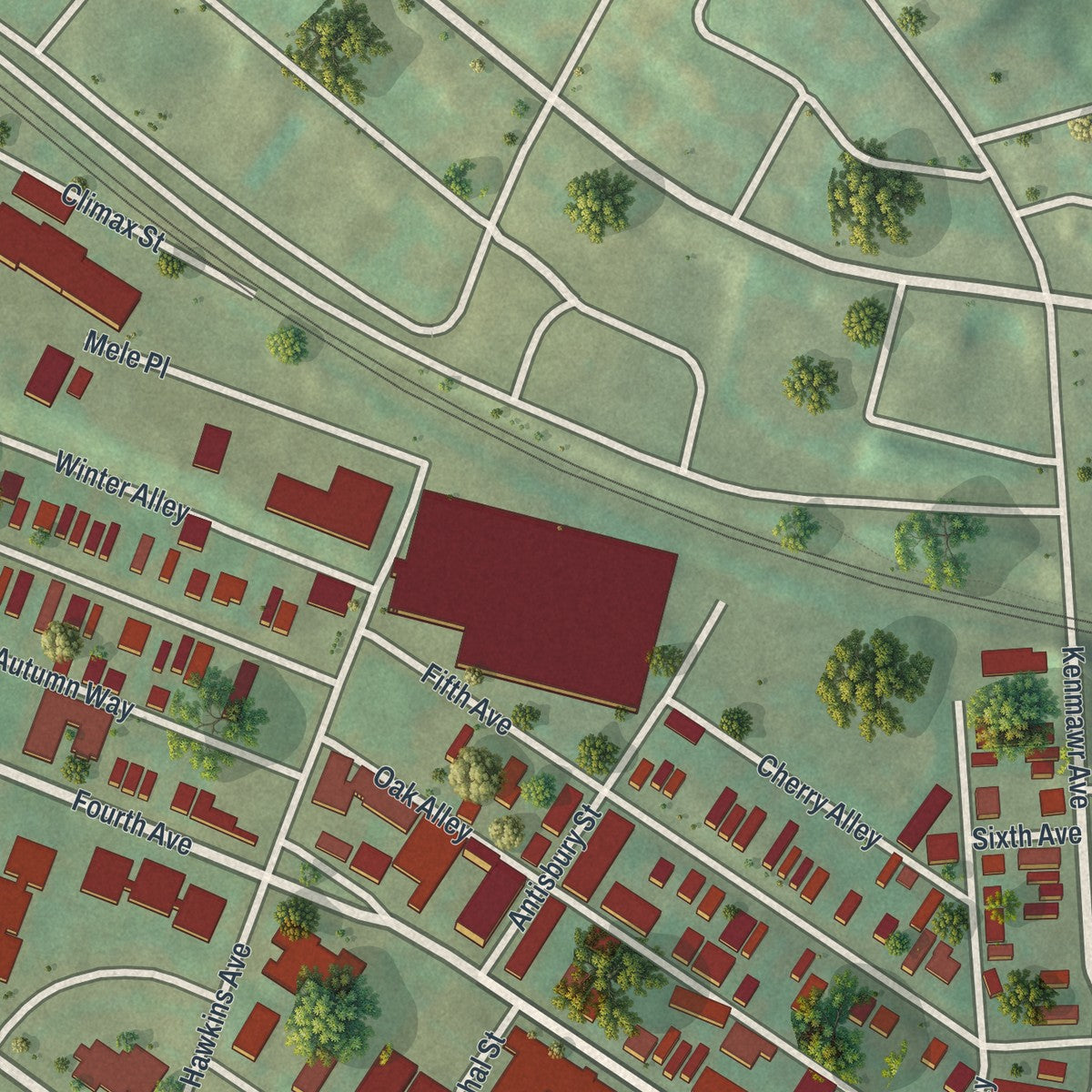 Close-up of the map of Rankin, Pennsylvania print showing street and building detail