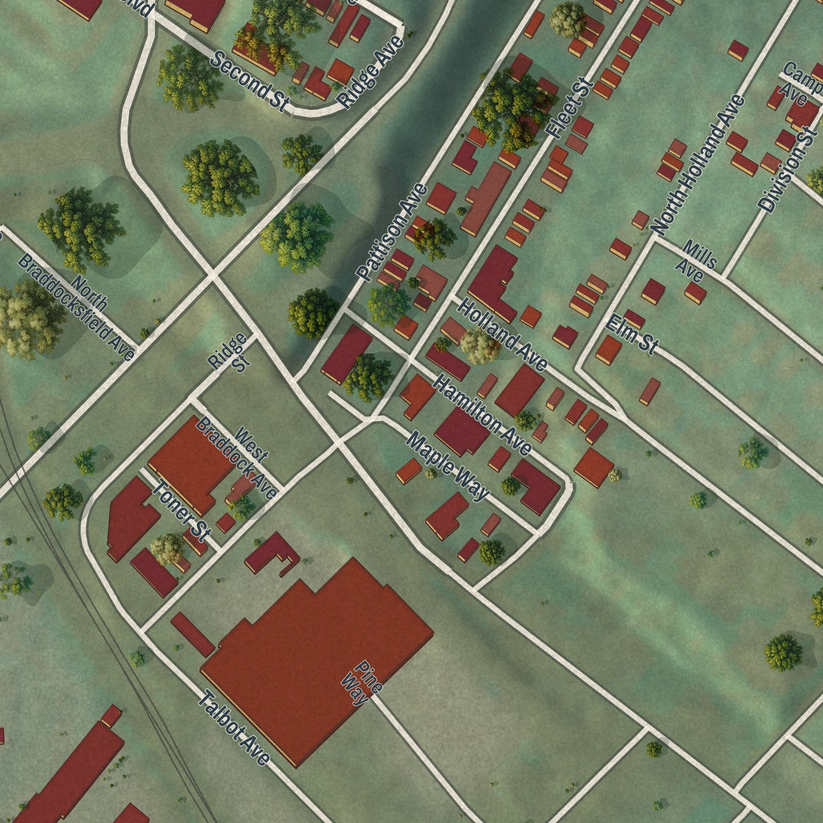 Second close-up of the map of Rankin, Pennsylvania print showing more streets and buildings