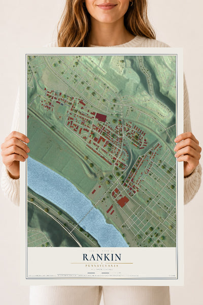 Map of Rankin, Pennsylvania, 18 x 24 inch unframed archival matte print