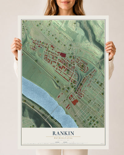 Map of Rankin, Pennsylvania, 24 x 36 inch unframed archival matte print